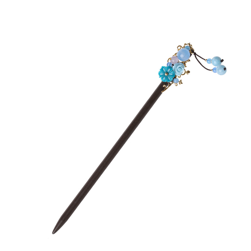 婉繡藍馨發(fā)簪，精致古典藍色頭飾