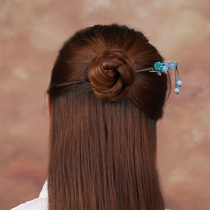婉繡藍馨發(fā)簪，精致古典藍色頭飾