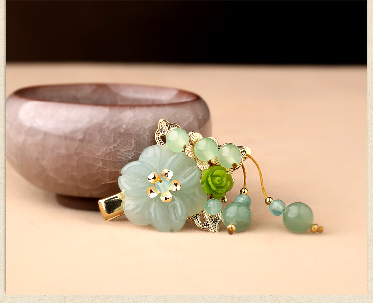 淡綠小花發(fā)夾，小清新古風頭飾