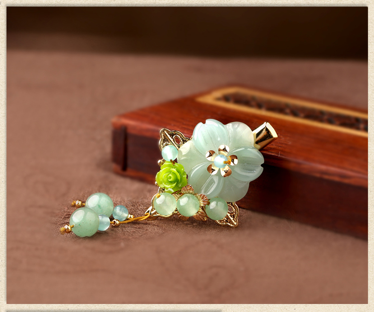 淡綠小花發(fā)夾，小清新古風頭飾