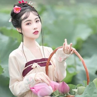 提籃采蓮女生頭像，唯美古風(fēng)真人頭像