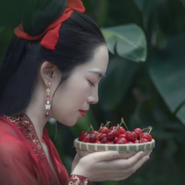 櫻桃紅衣古風(fēng)頭像，嬌艷美人!