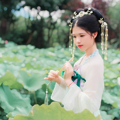 荷香滿(mǎn)溢女生頭像，持扇古風(fēng)頭像
