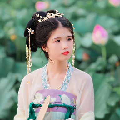 荷香滿(mǎn)溢女生頭像，持扇古風(fēng)頭像