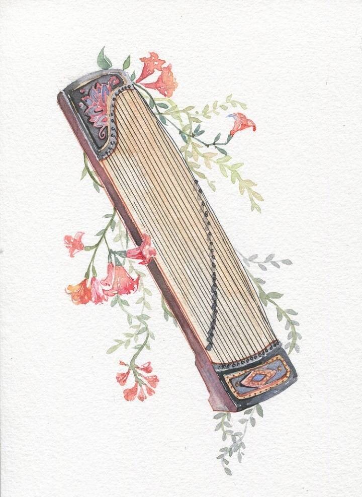 9款唯美古風圖片：一組古風樂器插畫！