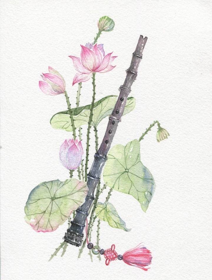 9款唯美古風圖片：一組古風樂器插畫！