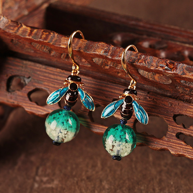 夜鳴古風(fēng)耳環(huán)，夜光琉璃首飾