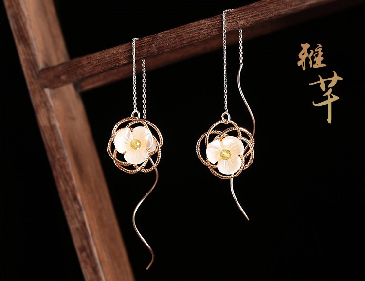 雅芊古風(fēng)耳環(huán)，純銀耳線首飾