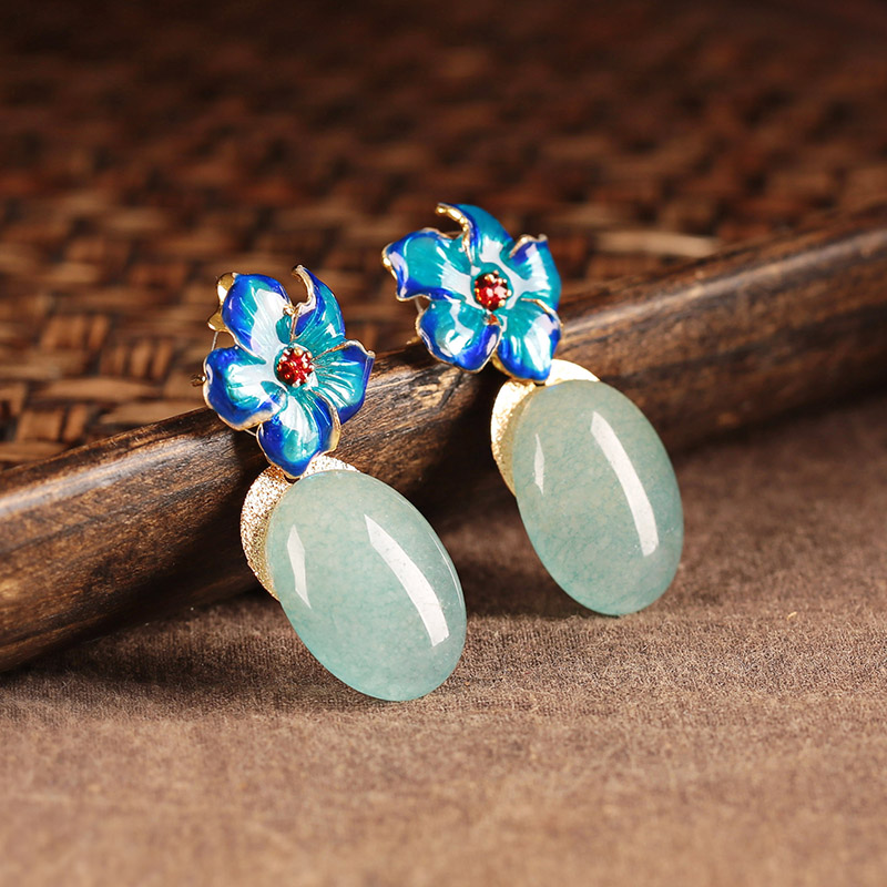 清水藍(lán)香古風(fēng)耳環(huán)，幽藍(lán)意境耳釘首飾