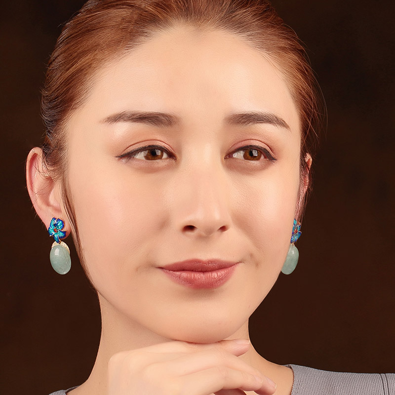 清水藍(lán)香古風(fēng)耳環(huán)，幽藍(lán)意境耳釘首飾