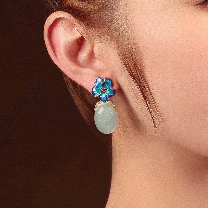 清水藍(lán)香古風(fēng)耳環(huán)，幽藍(lán)意境耳釘首飾