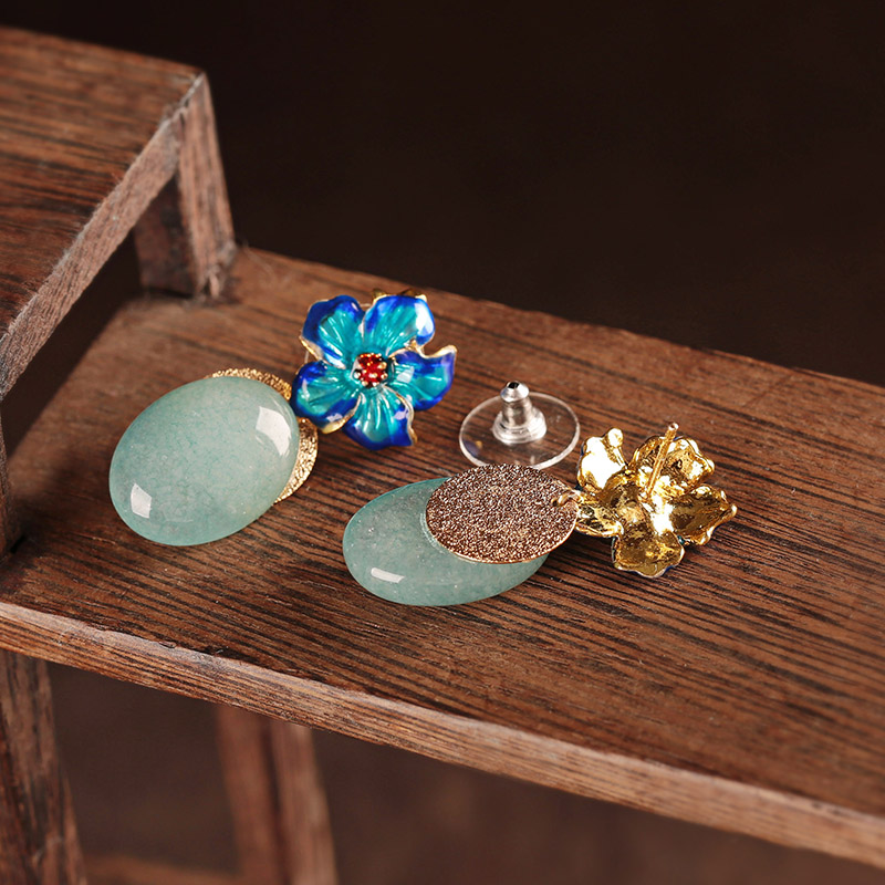 清水藍(lán)香古風(fēng)耳環(huán)，幽藍(lán)意境耳釘首飾