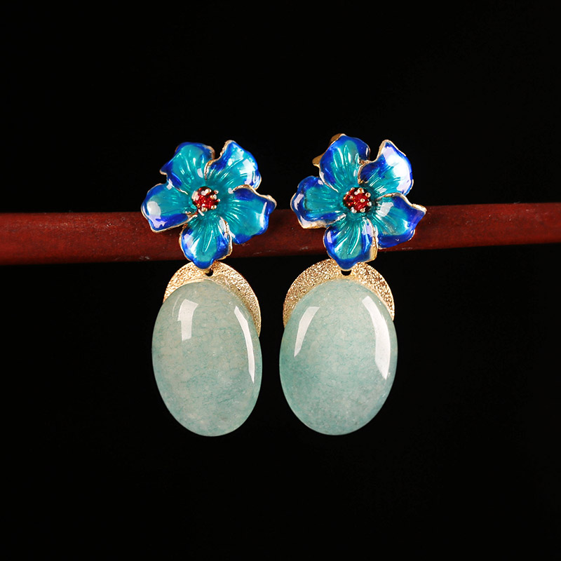 清水藍(lán)香古風(fēng)耳環(huán)，幽藍(lán)意境耳釘首飾