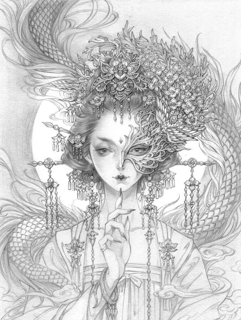 古風(fēng)美人插畫，一顰一笑令人神魂顛倒！