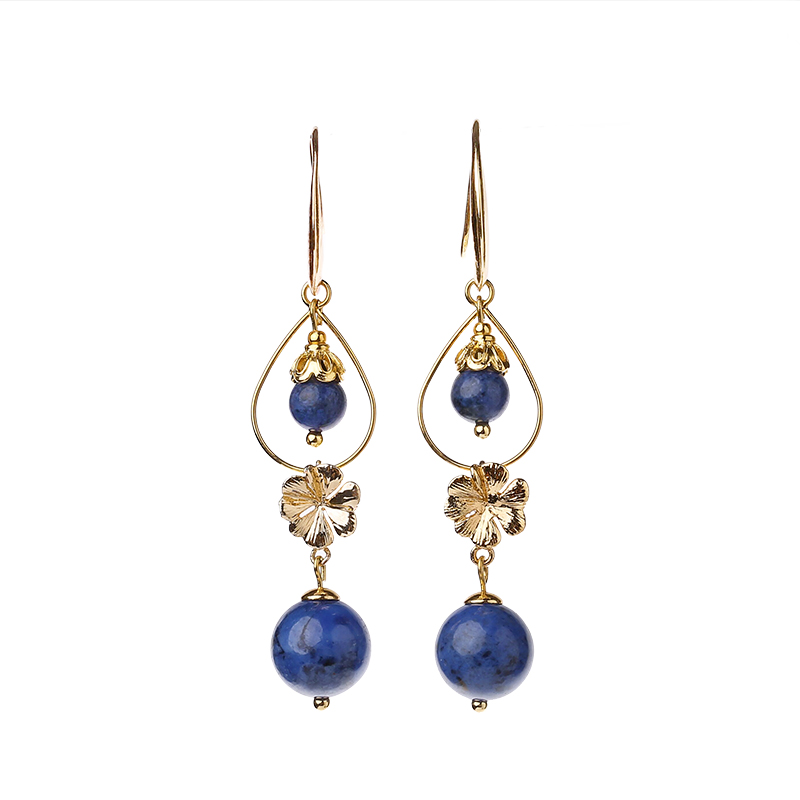 民族風(fēng)森系耳環(huán)，水墨藍(lán)紋石首飾