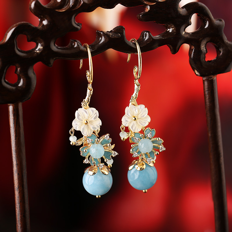 淡藍(lán)海風(fēng)系花朵耳飾，清涼清新氣質(zhì)耳環(huán)