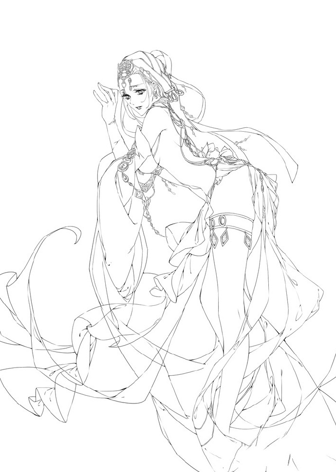 30款古風(fēng)人物線稿圖，古風(fēng)線稿臨摹圖