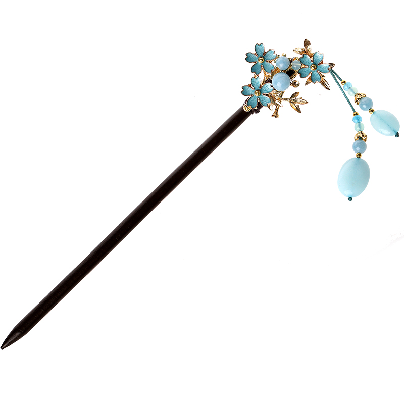 藍色小花發(fā)簪，清秀雅致的古風頭飾