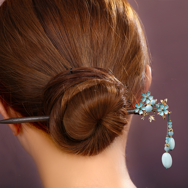藍色小花發(fā)簪，清秀雅致的古風頭飾