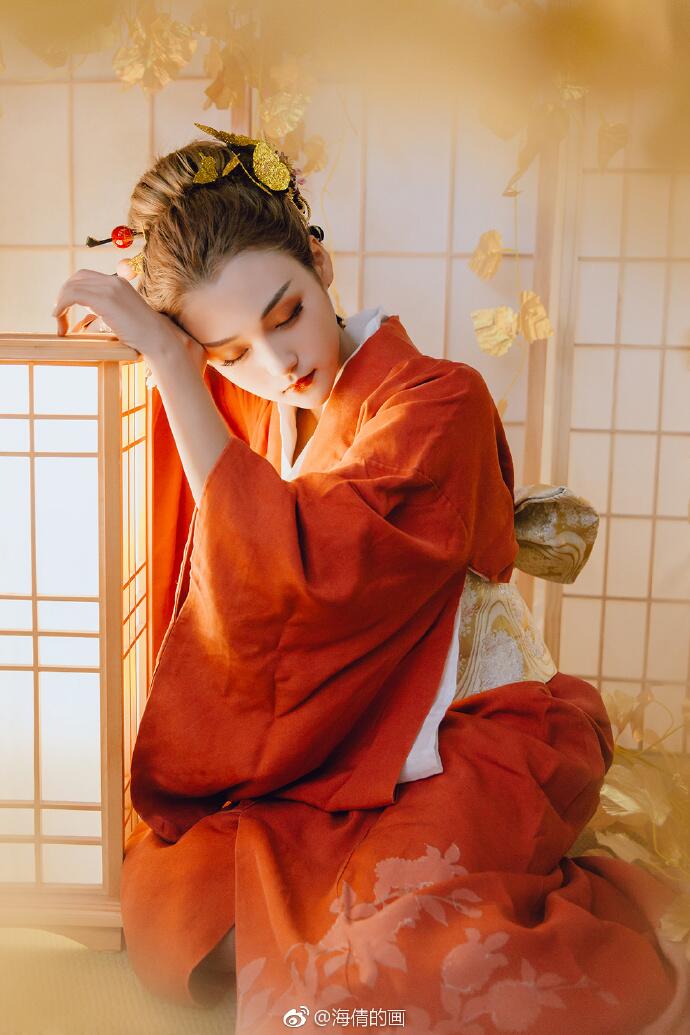 日式和服風(fēng)古裝攝影，好美麗的紅衣小姐姐