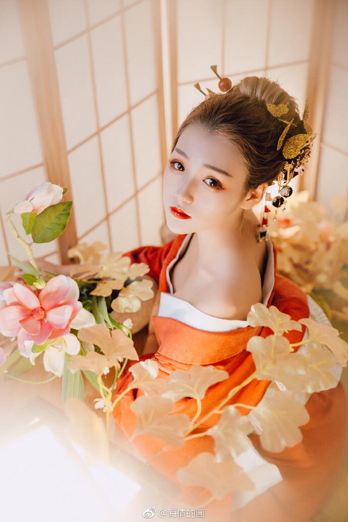 日式和服風(fēng)古裝攝影，好美麗的紅衣小姐姐