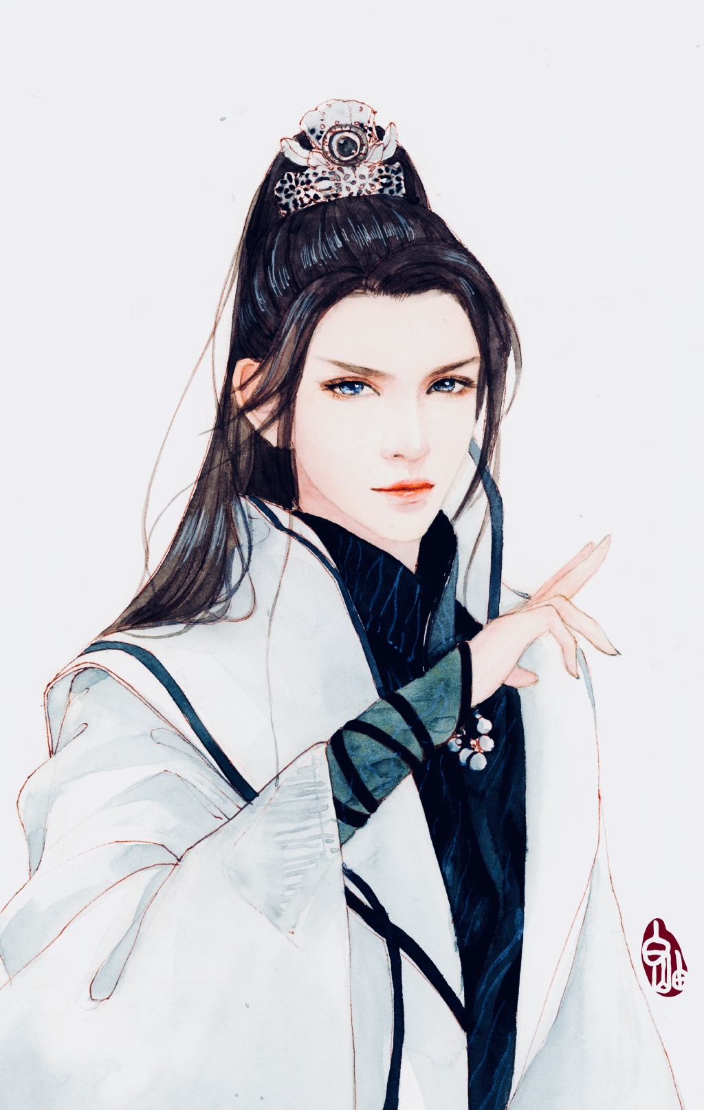 超詳細古風(fēng)美男上色步驟圖，可收藏做臨摹圖集