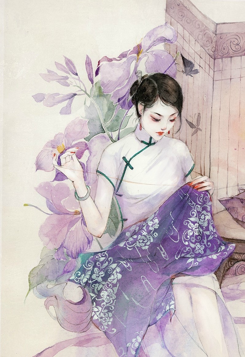 水彩旗袍女子圖集，超美插畫(huà)古風(fēng)圖片