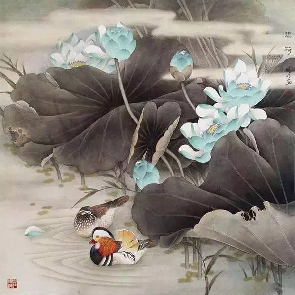 鴛鴦戲水圖集(18張)，好漂亮的國畫圖片