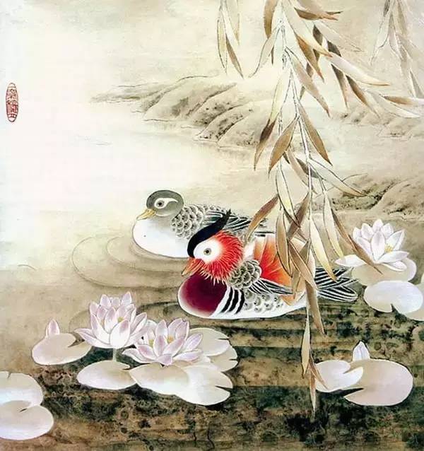 鴛鴦戲水圖集(18張)，好漂亮的國畫圖片