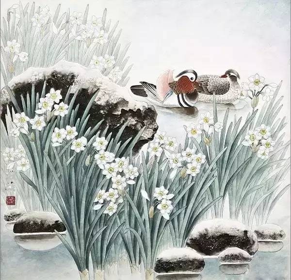 鴛鴦戲水圖集(18張)，好漂亮的國畫圖片