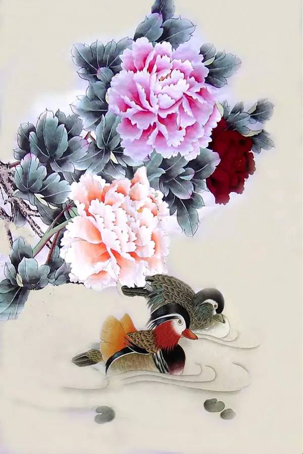 鴛鴦戲水圖集(18張)，好漂亮的國畫圖片