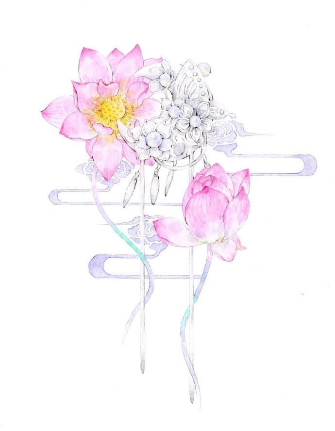 一組古風(fēng)配飾插畫系列，清新唯美古風(fēng)圖片