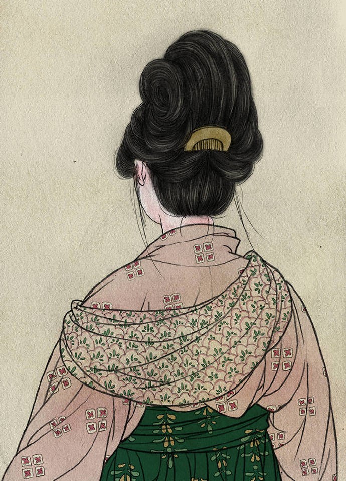 一組古風(fēng)人物背影插畫(huà)，古風(fēng)水彩玲瓏背影