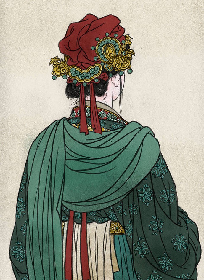 一組古風(fēng)人物背影插畫(huà)，古風(fēng)水彩玲瓏背影