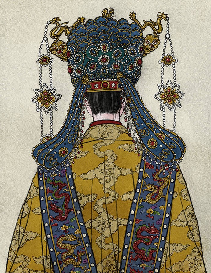 一組古風(fēng)人物背影插畫(huà)，古風(fēng)水彩玲瓏背影