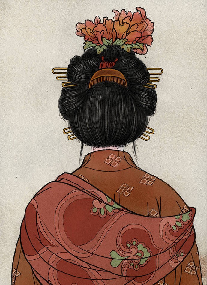 一組古風(fēng)人物背影插畫(huà)，古風(fēng)水彩玲瓏背影