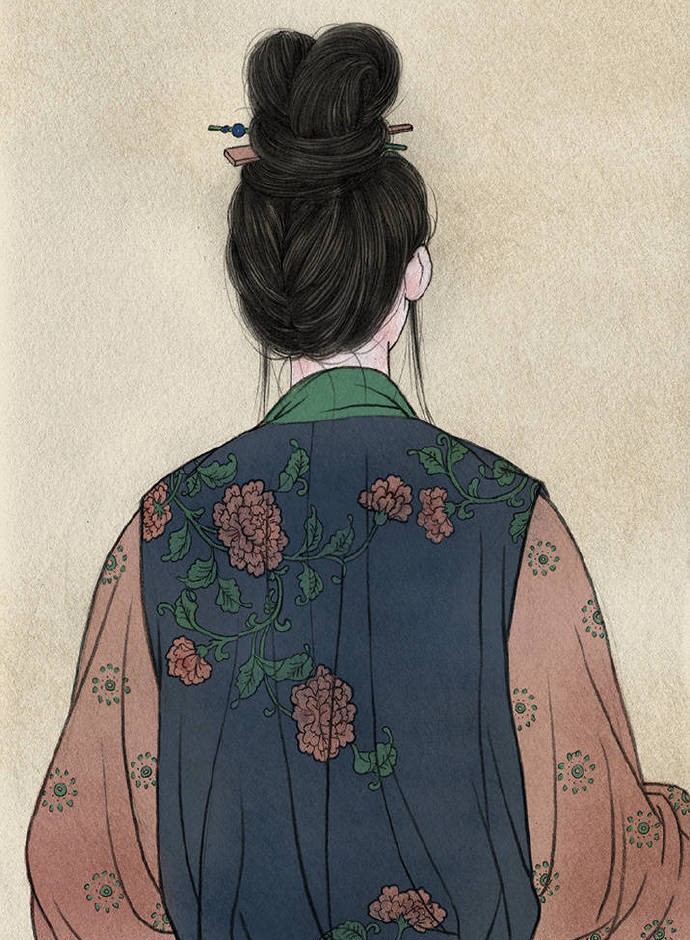 一組古風(fēng)人物背影插畫(huà)，古風(fēng)水彩玲瓏背影