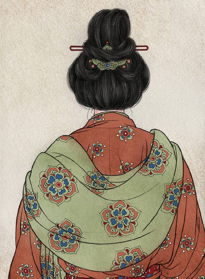 一組古風(fēng)人物背影插畫(huà)，古風(fēng)水彩玲瓏背影