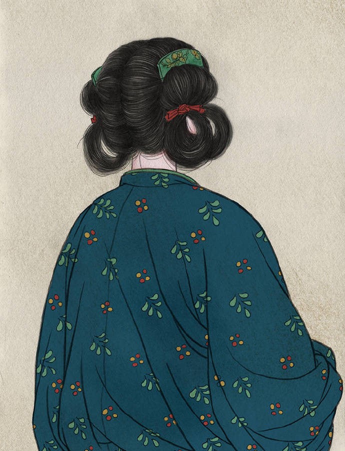 一組古風(fēng)人物背影插畫(huà)，古風(fēng)水彩玲瓏背影