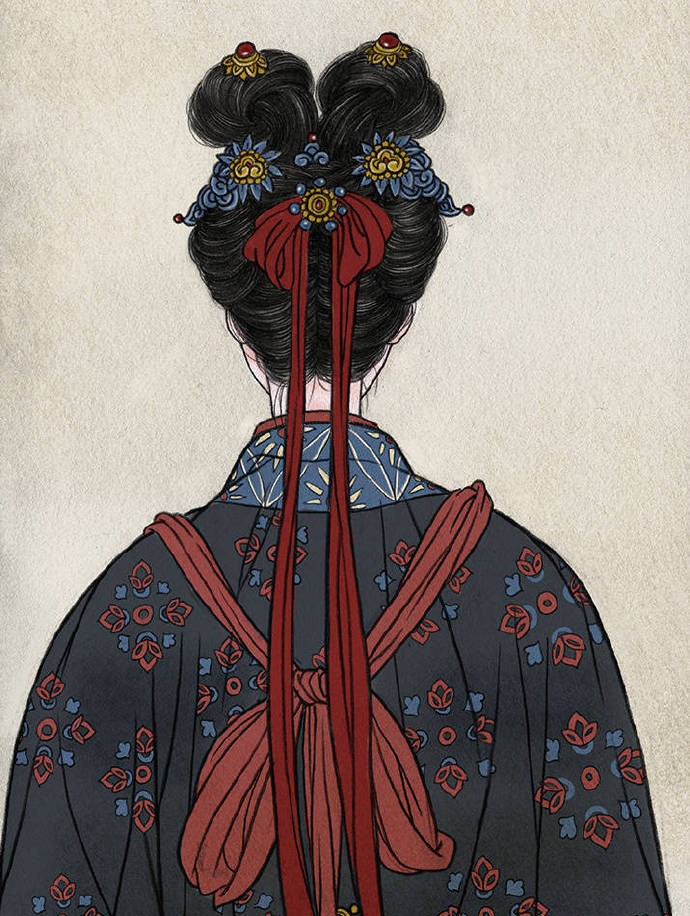 一組古風(fēng)人物背影插畫(huà)，古風(fēng)水彩玲瓏背影