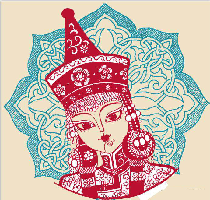 蒙古族美女剪紙，曹文峰剪紙作品欣賞