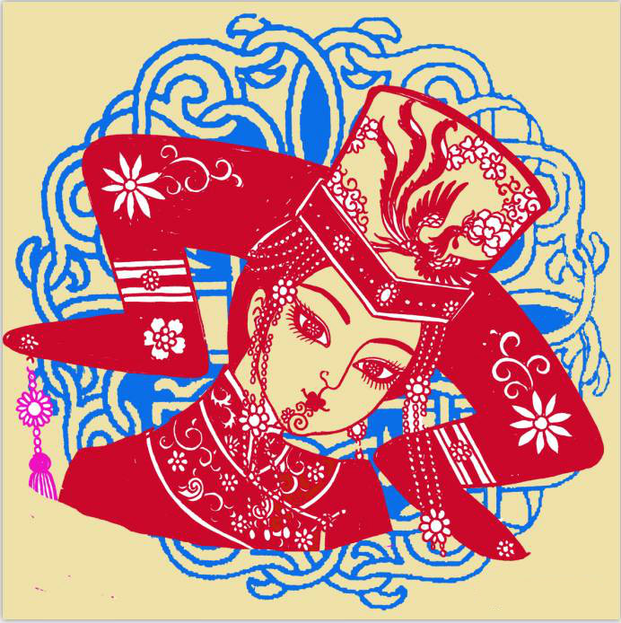 蒙古族美女剪紙，曹文峰剪紙作品欣賞