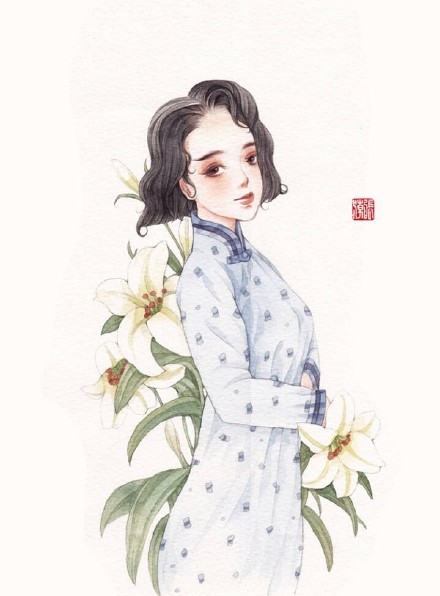 清新水彩旗袍女子插畫，唯美的古風(fēng)插畫圖集
