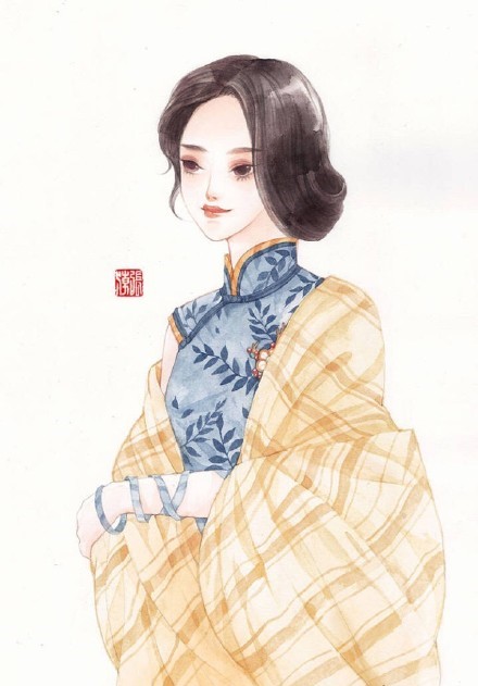 清新水彩旗袍女子插畫，唯美的古風(fēng)插畫圖集