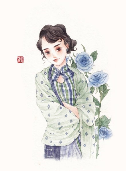 清新水彩旗袍女子插畫，唯美的古風(fēng)插畫圖集