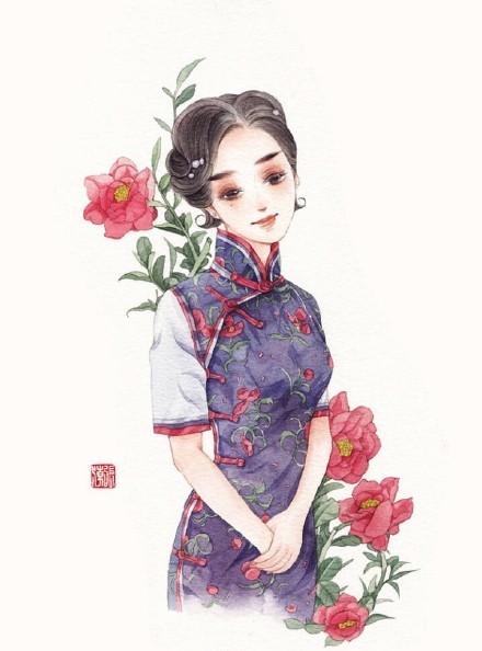 清新水彩旗袍女子插畫，唯美的古風(fēng)插畫圖集