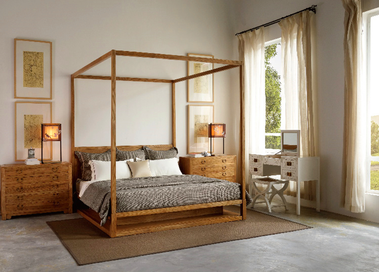 中式簡約風木制架子雙人床