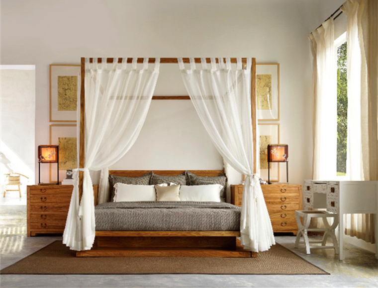 中式簡約風木制架子雙人床