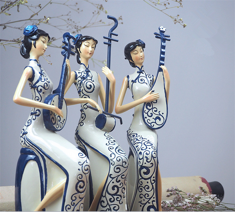 新中式古典旗袍奏樂仕女工藝品