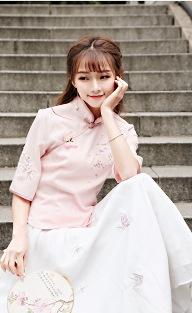 改良唐裝漢元素繡花盤(pán)扣套裝